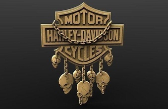 harley davidson skulls bas relief skull art fashion cnc router motorbike chain sign signs logos 3d print model - Mito3D