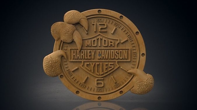 Harley Davidson pared reloj casa hora tallado interior decoración madera accesorios motocicleta motor 3D print model - Mito3D