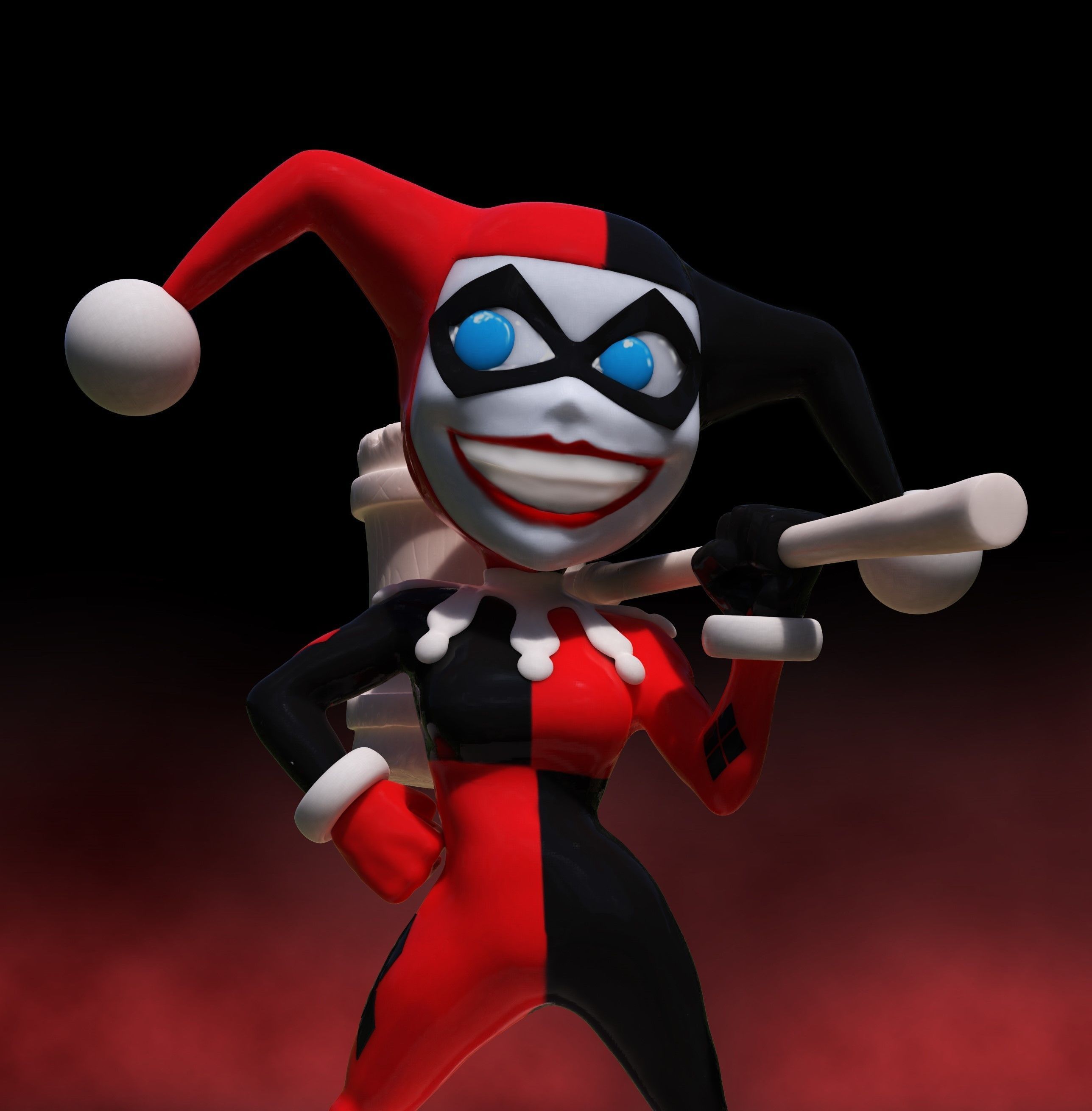 harley quinn 2 cabeças chibi stl 3d impressão batman dc palhaço estátua escultura arte esculturas 3D print model - Mito3D