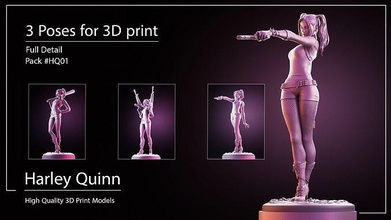 harley quinn 3d impressão modelo dc quadrinho margot robbie personagem estatuetas escultura detalhes zbrush arte menina mulher hq colecionável 3dprint anatomia esculturas 3d print model - Mito3D