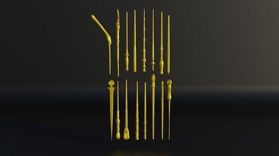 harry potter wand collection full series 16 harrypotter fantasy character wands magic hogwarts dumbledore hermione weasley ron voldemort gryffindor slytherin ravenclaw hufflepuff hobby diy 3d print model - Mito3D