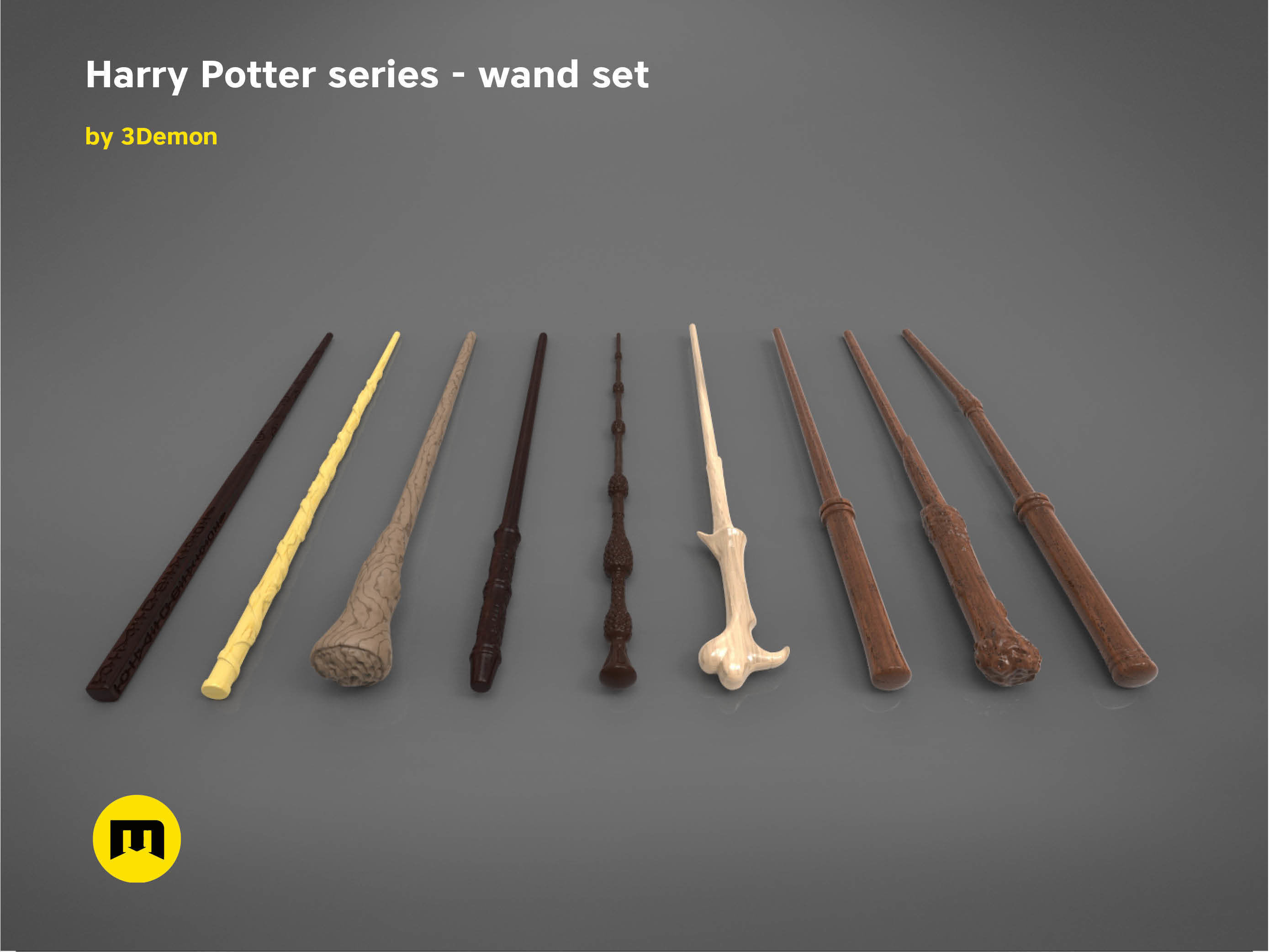 harry potter wand set - films hermione granger ron weasley dumbledore severus snape sirius voldemort bundle albus hogwarts wizard games toys 3D print model - Mito3D