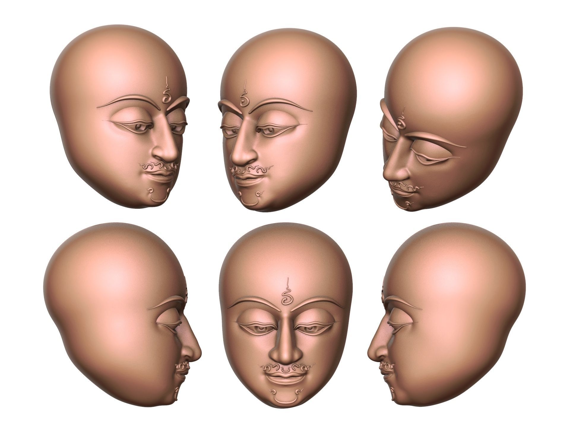 Kopf Gesicht Buddha Muster 9 einstellen zbrush Hobby DIY 3D print model - Mito3D