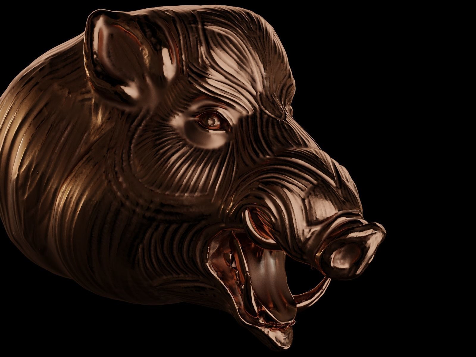 tête de porc l'impression art 3dhog l'acier le cochon bois les porcs blender bijoux sculptures 3D print model - Mito3D
