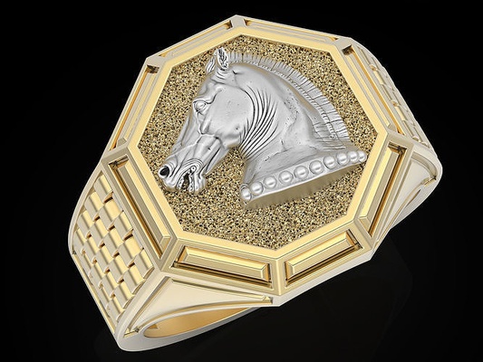 kopf pferd ring silber gold druckbar schmuck versace mode fantasiestatue statue ringe rolex krokodil luxus 3d print model - Mito3D