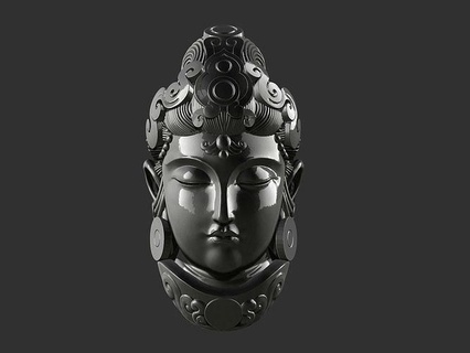 tête kwanyin bodhisattva Bouddha statue sculpture décoration déité déesse ornement religion asiatique Oriental pendentif bijoux religieux religiou objet art sculptures 3d print model - Mito3D