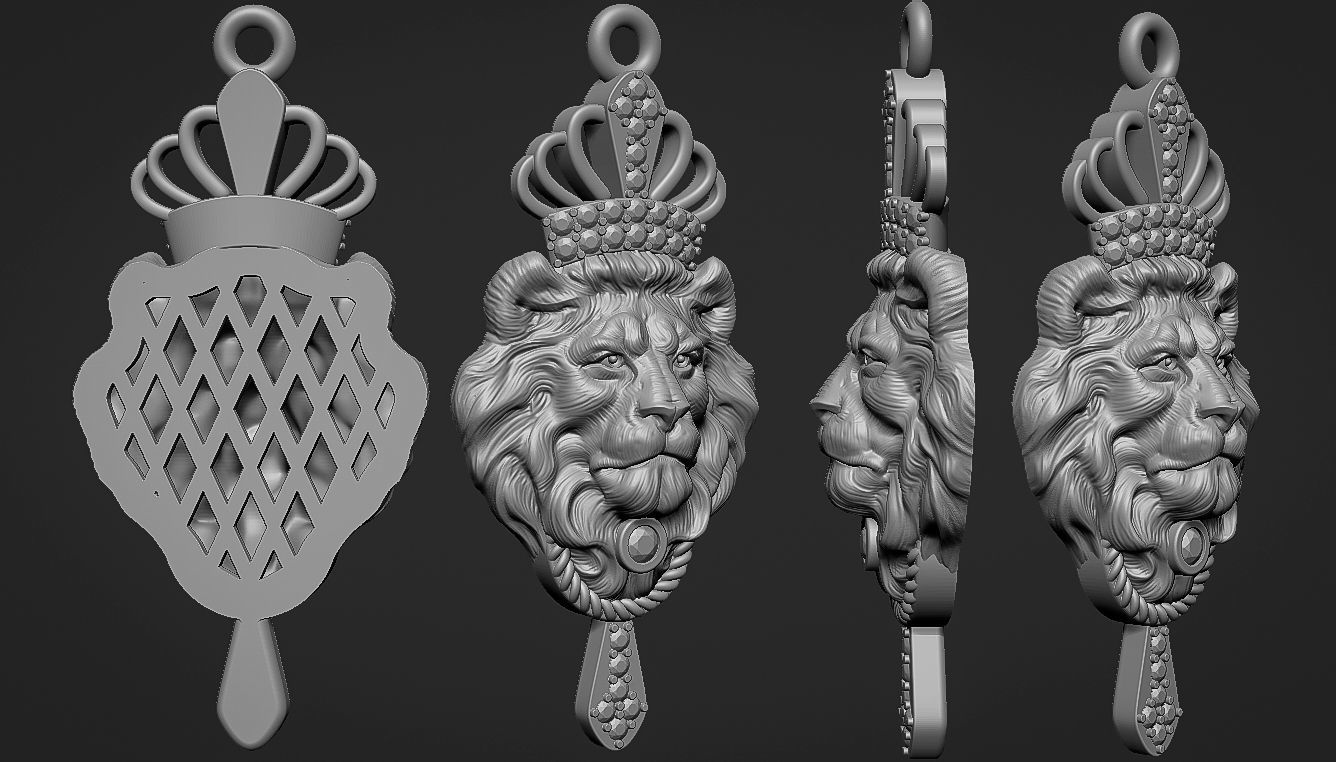 tête lion couronne pendentif chat visage boucles d'oreilles bracelet bijoux or argent léon minou collier bijou imprimable pendentifs 3D print model - Mito3D