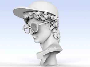 head of michelangelo david in glasses a cap fashion art sculpture bronze bust statue clothing portrait decor sculptures modern pop swag 3d print model - Mito3D