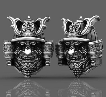 cabeza samurai 2 Arte estatua talón joyería joya joyero decoración antiguo tradicional escultura anillo plata cerámica figurilla cabezas miniaturas esposas 3d print model - Mito3D