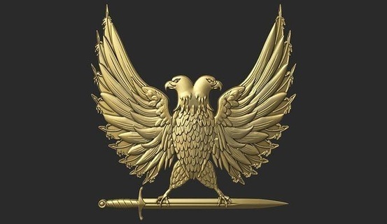 headed eagle printable relief double cnc stl model claw raptor american emblem coat arms bald claws predator falcon feathers sword knife art signs logos 3d print model - Mito3D