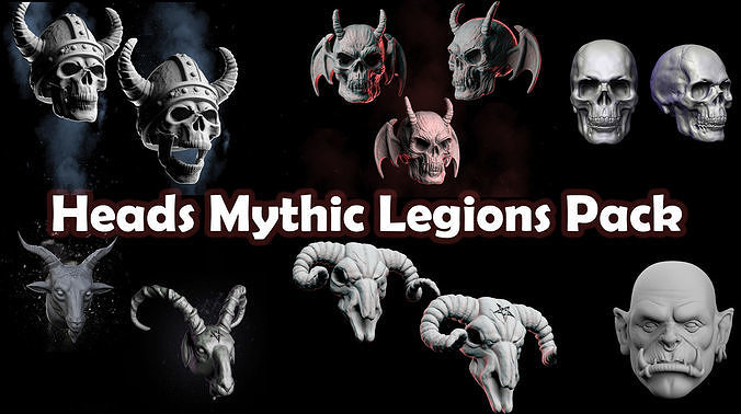 Köpfe mythisch Legionen Pack mythiclegions Schädel Tier Skelett Action Figur Aktion Sammlerstücke Knochen Spiele Spielzeuge 3D print model - Mito3D