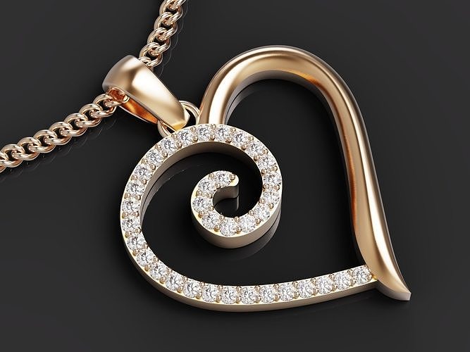 hear pendant heartbeat jewelry gold luxury love shining sterling silver gem precious fashion ring jewellery diamond jewel necklace heart pendants 3D print model - Mito3D