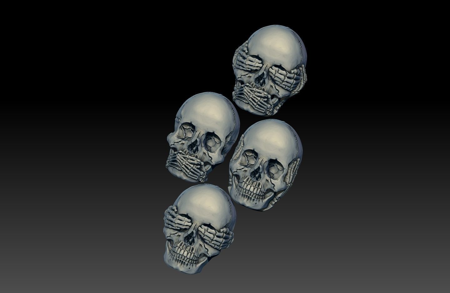 hear speak no evil skull bas relief cnc model pendant symbol badge jewelry jewellery jewel fashion style pendants art coins badges 3D print model - Mito3D