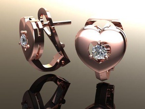heart gem precious woman engagement diamond 3d nice love girl 3dprinted design fashion gold jewel jewellery jewelry print printable printing prototyping earrings 3d print model - Mito3D