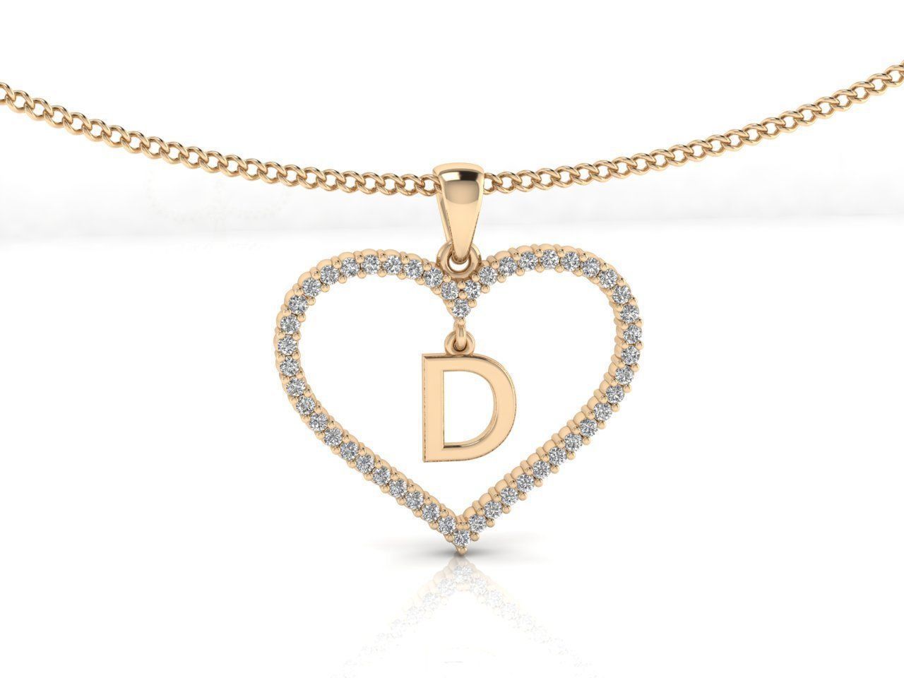 cuore alfabeto oro pendente lettera lettere iniziali iniziale diamante collana font argento minimo regalo gioielleria gioiello catena ciondoli 3D print model - Mito3D