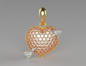 cœur flèche pendentif bijoux précieux or argent imprimable diamant bague luxe sterling mode engagement engagem bijou l'amour pendentifs 3d print model - Mito3D