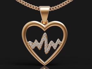 heart beat pendant gold silver printable jewelry 3d model heartbeat hear luxury love shining sterling gem precious fashion ring jewellery diamond jewel necklace pendants 3d print model - Mito3D
