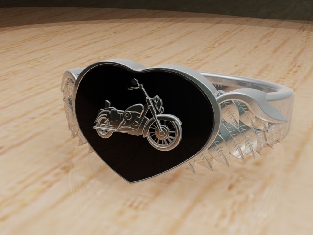 heart biker jewelry motorcyclist motorbike bike cycle ring gold silver rings 3D print model - Mito3D