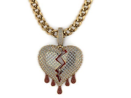 heart broken gold printable silver jewelry cad zbrush hip hop pendant ring pendants hiphop women peandant love full diamond men necklaces design luxury 3d print model - Mito3D