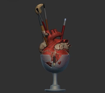 kalp fırça süs pincel yenmek modelo Sanat ağlama Arte hayal etmek heykeller 3d print model - Mito3D
