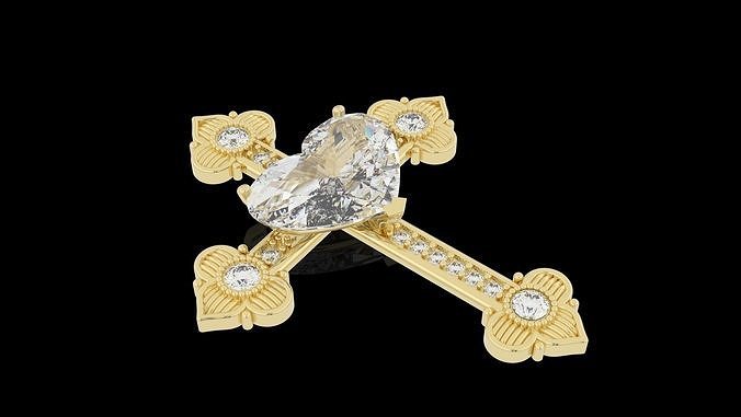 heart cross jewelry gem luxury gold silver brilliant precious jewellery cad 3d matrix rhino pendants 3D print model - Mito3D