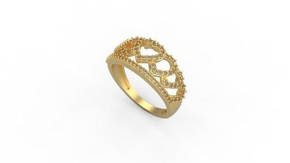 Herz Krone Ring 023 Gold Juwel Schmuck Silber druckbar Diamant Frau Mode Hochzeit Solitär Saphir Rubin Liebe Ringe 3d print model - Mito3D