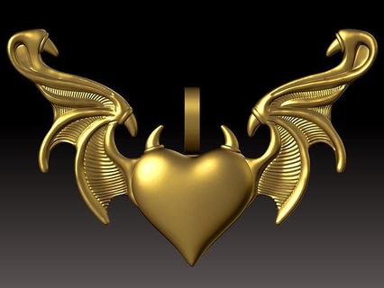 cuore diavolo pendente scultura gioielleria oro collana argento stampabile moda bellezza ciondoli zbrush statua arte 3d print model - Mito3D
