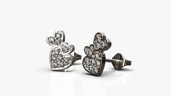 heart earrings jewelry gold earring jewellery print printing prototyping cast lux pendant silver fashion modern stud love art light 3d print model - Mito3D