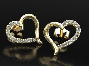 heart earrings diamonds 3d model jewelry luxury love silver printable gold earring fashion 3d print model - Mito3D
