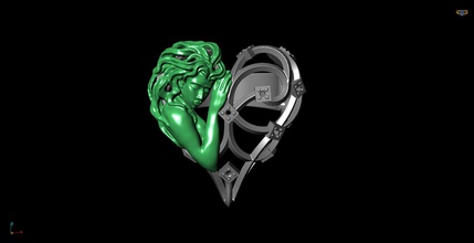 coração gril anel 3d impressão modelo diamante humano joalheria argolas 3d print model - Mito3D