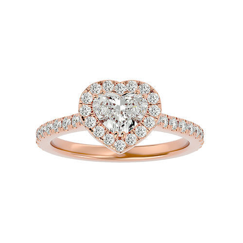 cœur Halo solitaire mariage engagement bague 360 vue bijoux bande femme or diamant anneaux femmes 3D print model - Mito3D