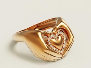 cuore mano squillare argento oro stampa design diamante moda bellezza gioiello gioielleria stampabile nozze vintag mani anelli jewelrycapital pera 3d print model - Mito3D