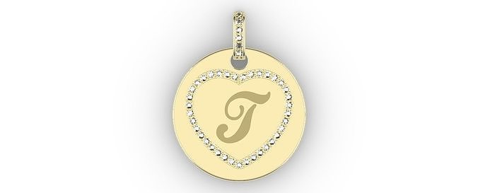 heart initial pendant - jewelry gold printable jewellery jewel gem pendants engravable charm 3D print model - Mito3D
