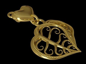 two heart leaf romantic jewelry pendant keychain gold necklace pandora pendants decorative fashion 3d print model - Mito3D