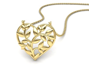 cuore ciondolo foglie modello 3d 0244 gioielli usa diamante floreale la collana natura sterlina di san valentino stampabile argento unico ciondoli 3d print model - Mito3D