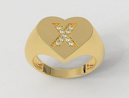 kalp mektup yüzük yüzükler altın takı paulorani 39 ye modaya uygun moda modern gümüş alfabe yazı tipi elmas ilk 3d print model - Mito3D