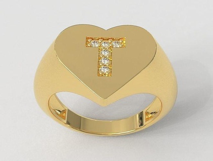 kalp mektup yüzük yüzükler altın takı paulorani 39 ye modaya uygun moda modern gümüş alfabe yazı tipi elmas ilk 3d print model - Mito3D