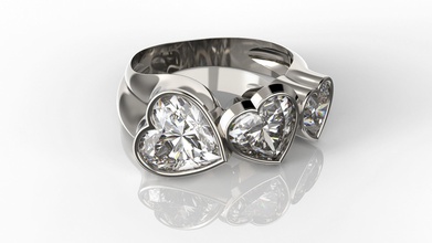 three heart love ring free printable diamond silver gold jewelry jewellery platinum gem luxury precious rings 3d print model - Mito3D