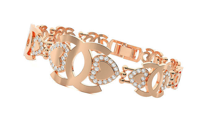 heart love valentine high jewelry diamond bracelet 3dm stl chain heavy unisex printable jewel wedding jewellery luxury bracelets cuban italian 3D print model - Mito3D