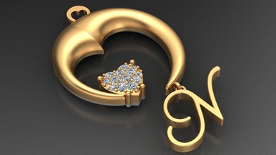 heart n letter diamond gold pendant jewelry jewellery necklace fashion people human engagement wedding printable font brilliant jewel love valentine pendants 3d print model - Mito3D
