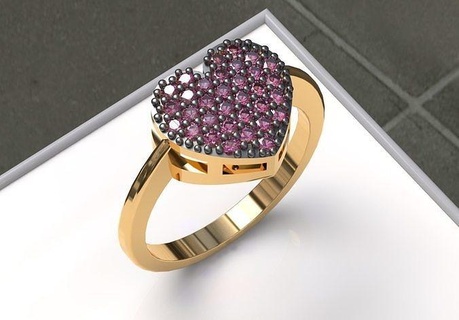 heart pave ring jewelry precious gem silver jewel romance rubi luxury brilliant love printable gold sapphire diamond ring rings jewelry rings  3d print model - Mito3D