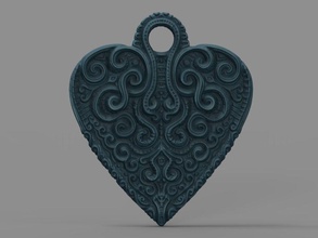 pendentif cœur bijoux imprimable orné pendentifs 3d print model - Mito3D