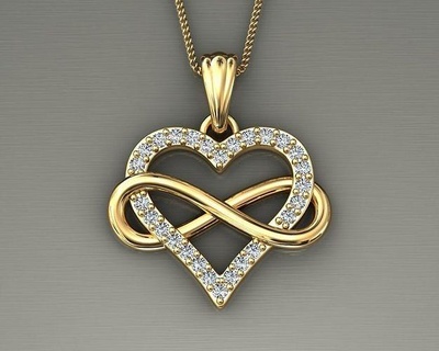 heart pendant infinity diamond necklace jewelry light gold jewellery love usa canada valentine fashion minimal silver ring pendants 3d print model - Mito3D