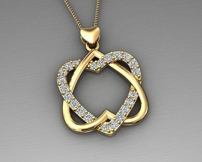 coração pingente amar diamante infinidade joalheria luz ouro jóias colar 2heart Duplo imprimível prata branco menina mulheres luxo céltico pingentes 3d print model - Mito3D