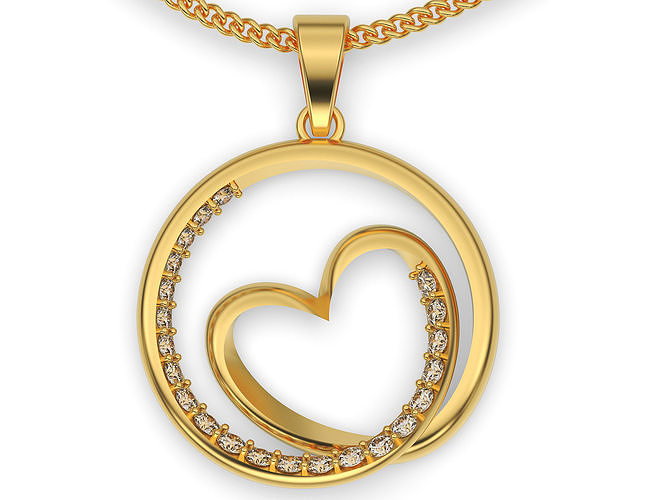 Herz Anhänger druckbar Gold Schmuck 3d Modell hören Luxus Sterling Silber Juwel wertvoll Mode Halskette Schönheit Ring Kunst Liebe runden 3D print model - Mito3D