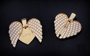 cuore pendente Ali diamanti prezioso splendente accessorio gioielleria amore design pietra preziosa cera cnc stampabile stile moda Stampa oro ciondoli 3d print model - Mito3D