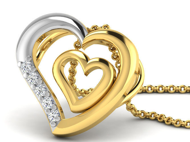 heart pendants 3dm stl obj fbx renders details pendant necklace jewellery jewelry diamond roundel women circular round cocktail fancy 3D print model - Mito3D