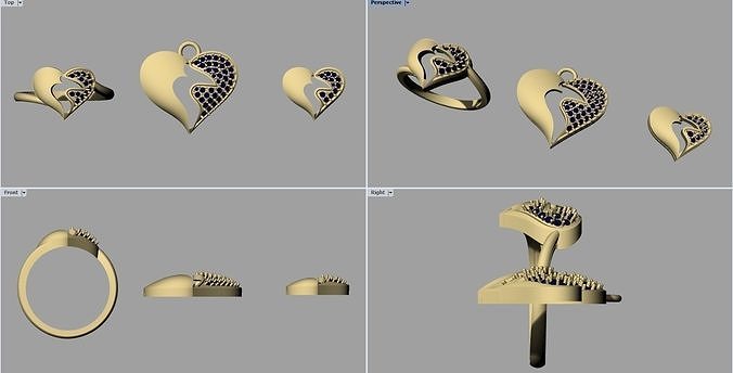 Herz hängend Ringe Diamant Ring Mode Schmuck Anhänger 3D print model - Mito3D