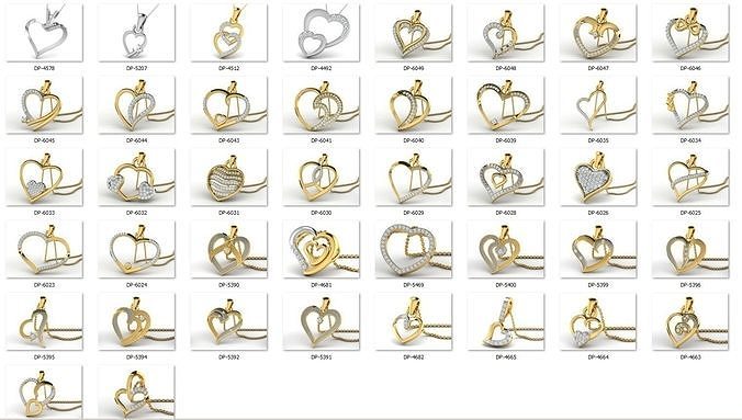 heart pendent 45 cad files pendent heart pendant necklace necklace valentine jewelry diamond gem ring pendants diamond heart diamond ring  3D print model - Mito3D