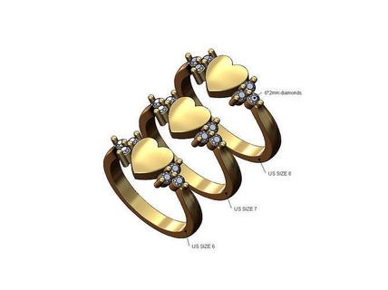 kalp sıkışmış incik elmas grup us boyutları 6 7 8 Aşk sembol yüzük düğün nişan takı altın gümüş yazdırılabilir mücevher moda Beyan klasik sterlin Şirin 3d model yüzükler 3d print model - Mito3D